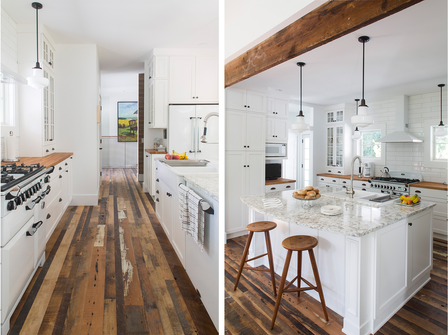 Reclaimed barn wood flooring modern farmhouse design kitchen